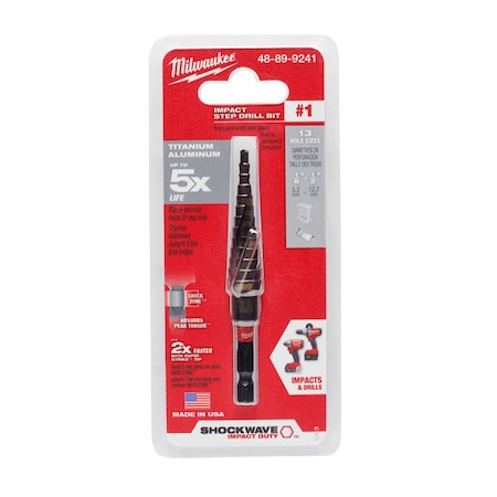 Milwaukee Tool MilwaukeeÂ® 1-1/8 in. - 1/2 in. Impact Step Drill Bit, Shockwave 48-89-9241